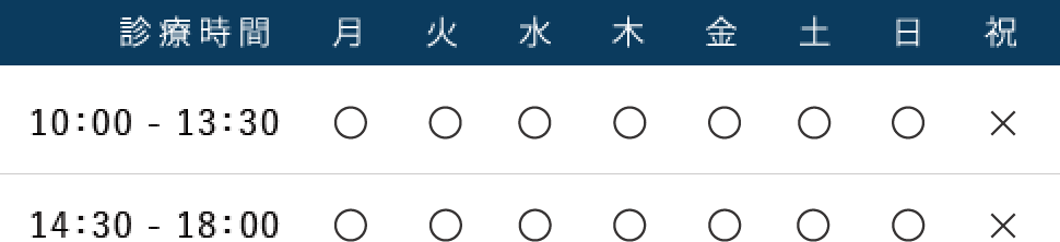 ノア歯科クリニック表参道の診療時間表